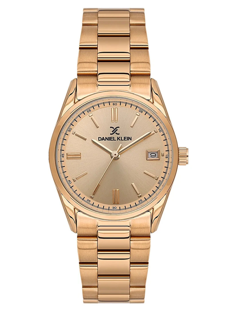 DANIEL KLEIN Women's Stainless Steel Rose Gold Alloy Case Analog Silver Round Sunray Dial Japanese Quartz Premium 30 Meters Water Resistant